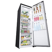 LG 386L Vapaasti seisova jääkaappi (Matte Black) - Energialuokka D, Door Cooling™, LINEARCooling™, FRESHBalancer™, Smart Diagnosis™ - Wi-Fi-yhteys, Perspektiivinäkymä vasemmalta avoinna ruokaa, GLM71MCCSF, thumbnail 9