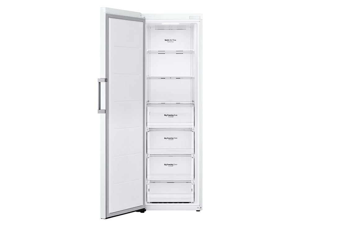 LG 324L Vapaasti seisova pakastin (Valkoinen) - Energialuokka E, Total No Frost, Express Freeze, Smart Diagnosis™ - Wi-Fi-yhteys, Etupuoli avoinna ruokaa, GFE41SWGSZ, thumbnail 3
