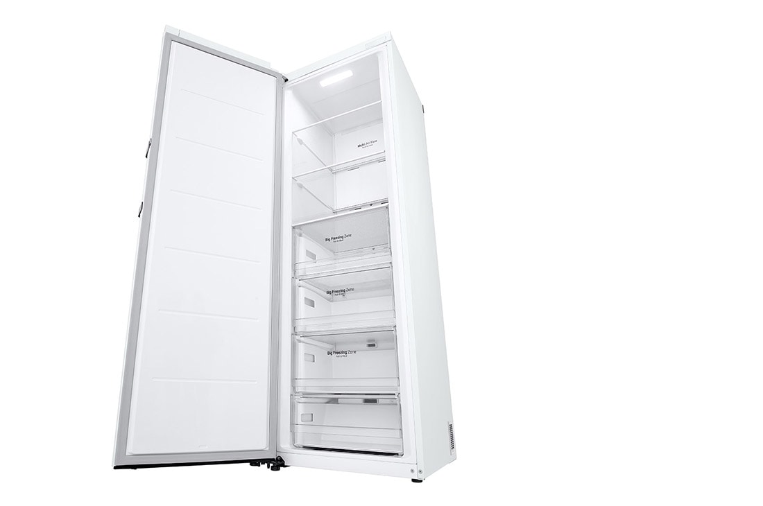LG 324L Vapaasti seisova pakastin (Valkoinen) - Energialuokka E, Total No Frost, Express Freeze, Smart Diagnosis™ - Wi-Fi-yhteys, Perspektiivinäkymä oikealta avoinna, GFE41SWGSZ, thumbnail 8