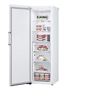 LG 324L Vapaasti seisova pakastin (Valkoinen) - Energialuokka E, Total No Frost, Express Freeze, Smart Diagnosis™ - Wi-Fi-yhteys, Perspektiivinäkymä oikealta avoinna ruokaa, GFE41SWGSZ, thumbnail 9