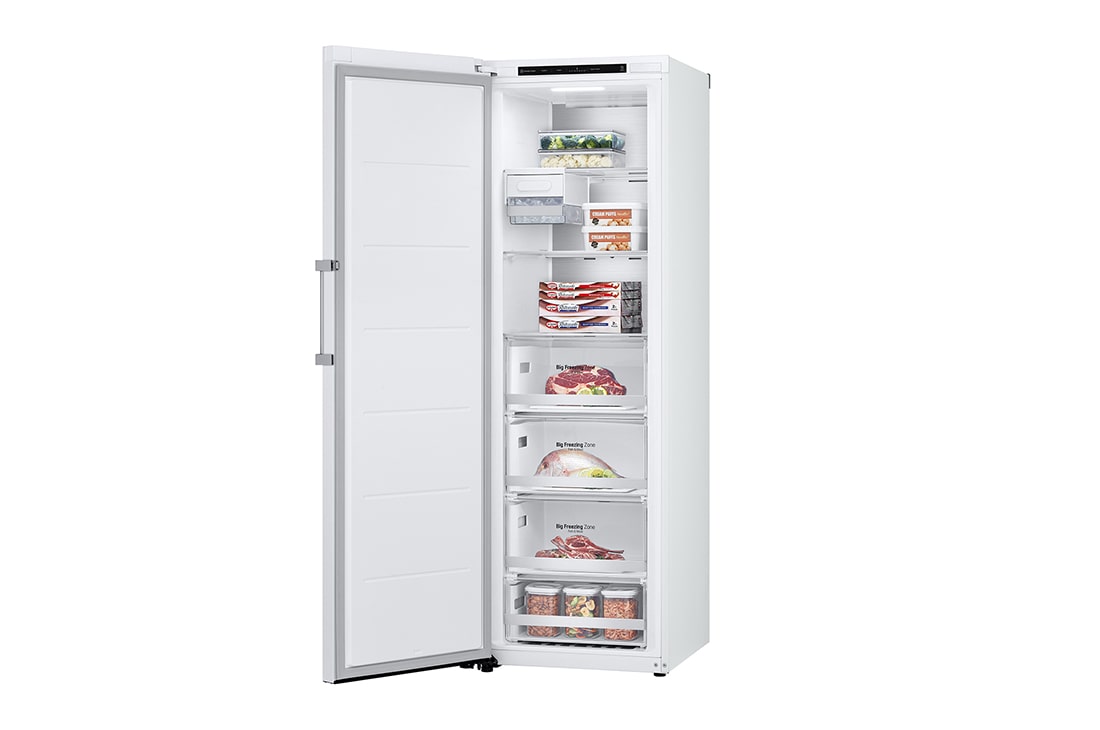 LG 324L Vapaasti seisova pakastin (Valkoinen) - Energialuokka D, Total No Frost, Express Freeze, Smart Diagnosis™ , Oikea sivunäkymä avoinna, GFT61SWCSF, thumbnail 11