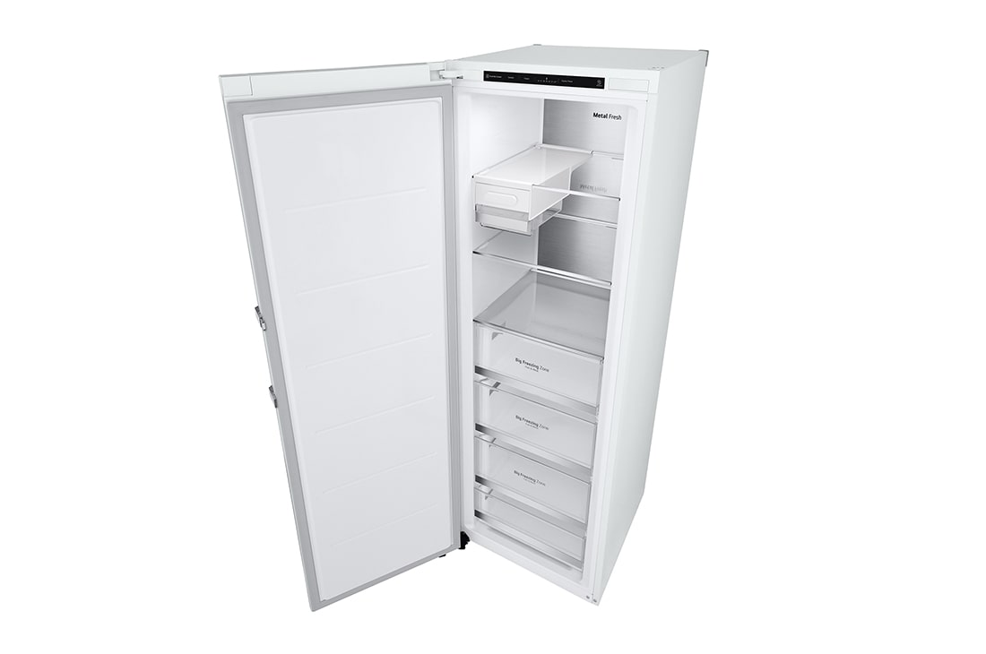LG 324L Vapaasti seisova pakastin (Valkoinen) - Energialuokka D, Total No Frost, Express Freeze, Smart Diagnosis™ , Ylänäkymä oikealta avoinna ruokaa, GFT61SWCSF, thumbnail 15