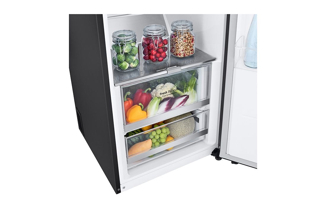 LG 386L Vapaasti seisova jääkaappi (Matte Black) - Energialuokka D, Door Cooling™, LINEARCooling™, FRESHBalancer™, Smart Diagnosis™ - Wi-Fi-yhteys, Etu, GLM71MCCSF, thumbnail 3