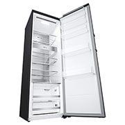 LG 386L Vapaasti seisova jääkaappi (Matte Black) - Energialuokka D, Door Cooling™, LINEARCooling™, FRESHBalancer™, Smart Diagnosis™ - Wi-Fi-yhteys, Vasen sivunäkymä avoinna ruokaa, GLM71MCCSF, thumbnail 12