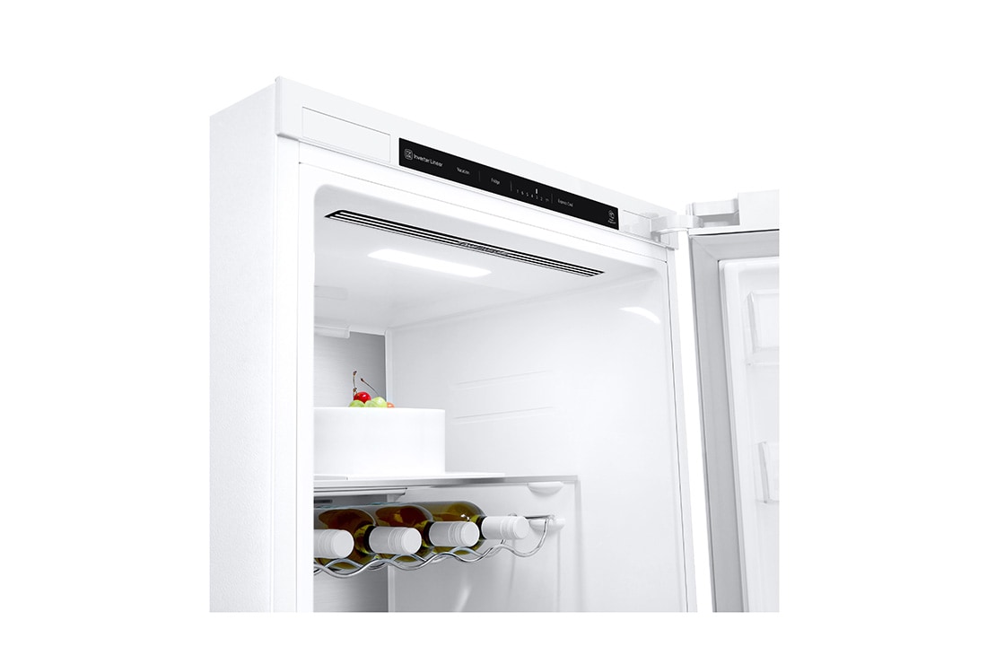 LG 386L Vapaasti seisova jääkaappi (Valkoinen) - Energialuokka D, Door Cooling™, LINEARCooling™, FRESHBalancer™, Smart Diagnosis™, Perspektiivinäkymä vasemmalta avoinna, GLT71SWCSF, thumbnail 8