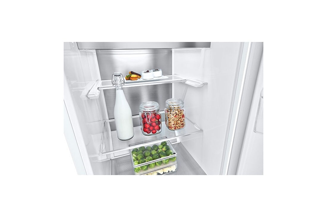 LG 386L Vapaasti seisova jääkaappi (Valkoinen) - Energialuokka D, Door Cooling™, LINEARCooling™, FRESHBalancer™, Smart Diagnosis™, Etupuoli avoinna ruokaa, GLT71SWCSF, thumbnail 5