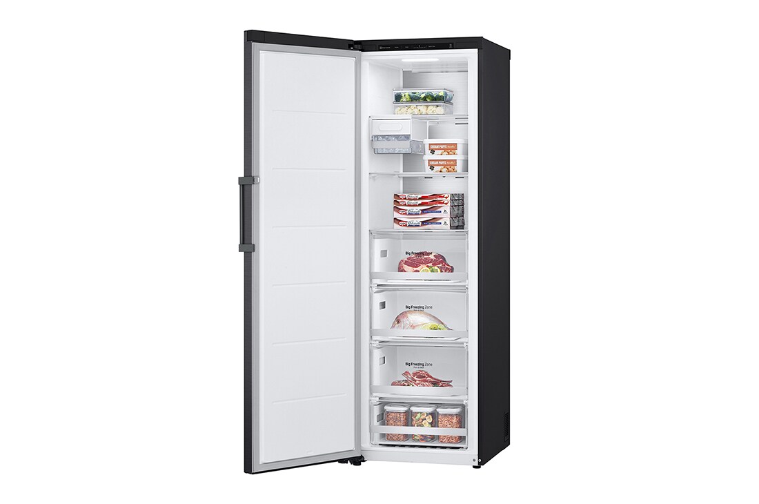 LG 324L Vapaasti seisova pakastin (Matte Black) - Energialuokka E, Total No Frost, Express Freeze, Smart Diagnosis™, Oikea sivunäkymä avoinna, GFT61MCCSZ, thumbnail 11