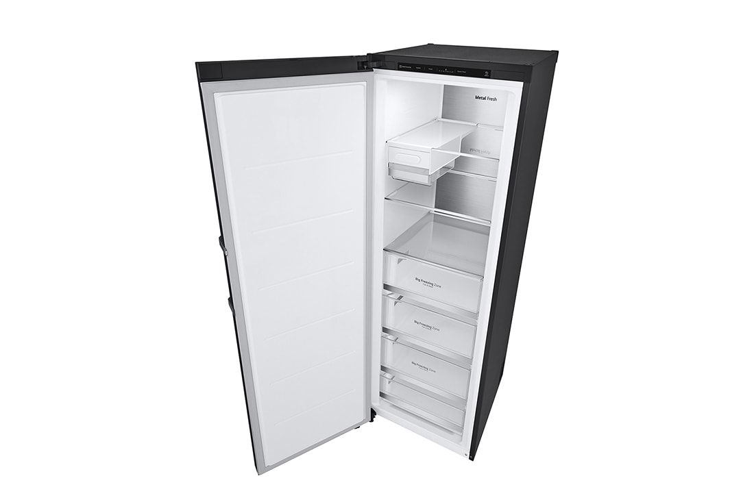 LG 324L Vapaasti seisova pakastin (Matte Black) - Energialuokka E, Total No Frost, Express Freeze, Smart Diagnosis™, Ylänäkymä oikealta avoinna ruokaa, GFT61MCCSZ, thumbnail 15