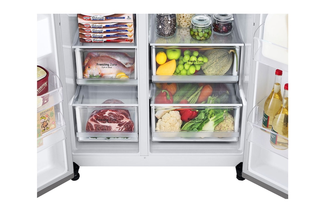 LG 635L Side by Side (Shiny Steel), Jään ja veden annostelija, Energialuokka F, Vesi/jää vesijohtoliitännällä, Smart Diagnosis™ - Wi-Fi-yhteys, GSLV70PZTM, thumbnail 4