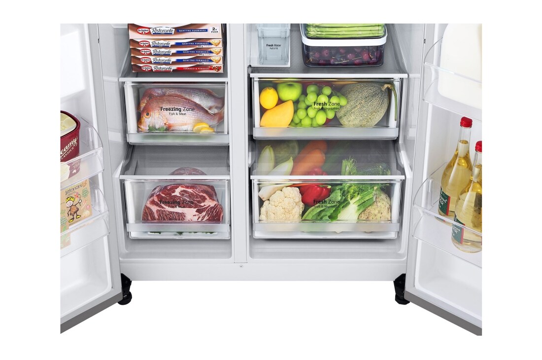 LG 635L Side by Side (Shiny Steel), Jään ja veden annostelija, Energialuokka F, Vesi/jää ilman vesijohtoliitäntää, Smart Diagnosis™ - Wi-Fi-yhteys, GSLV71PZTM, thumbnail 4