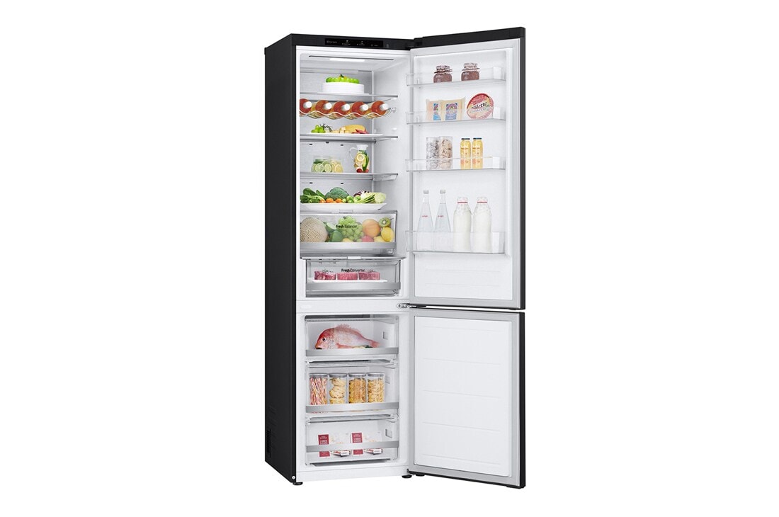 LG 2.03M 387L Jääkaappipakastimet (Essence Black Steel ) - Energialuokka C, Nature Fresh, Door Cooling+™ ja Smart Diagnosis™, left side door open view, GBV7280CEV, thumbnail 11