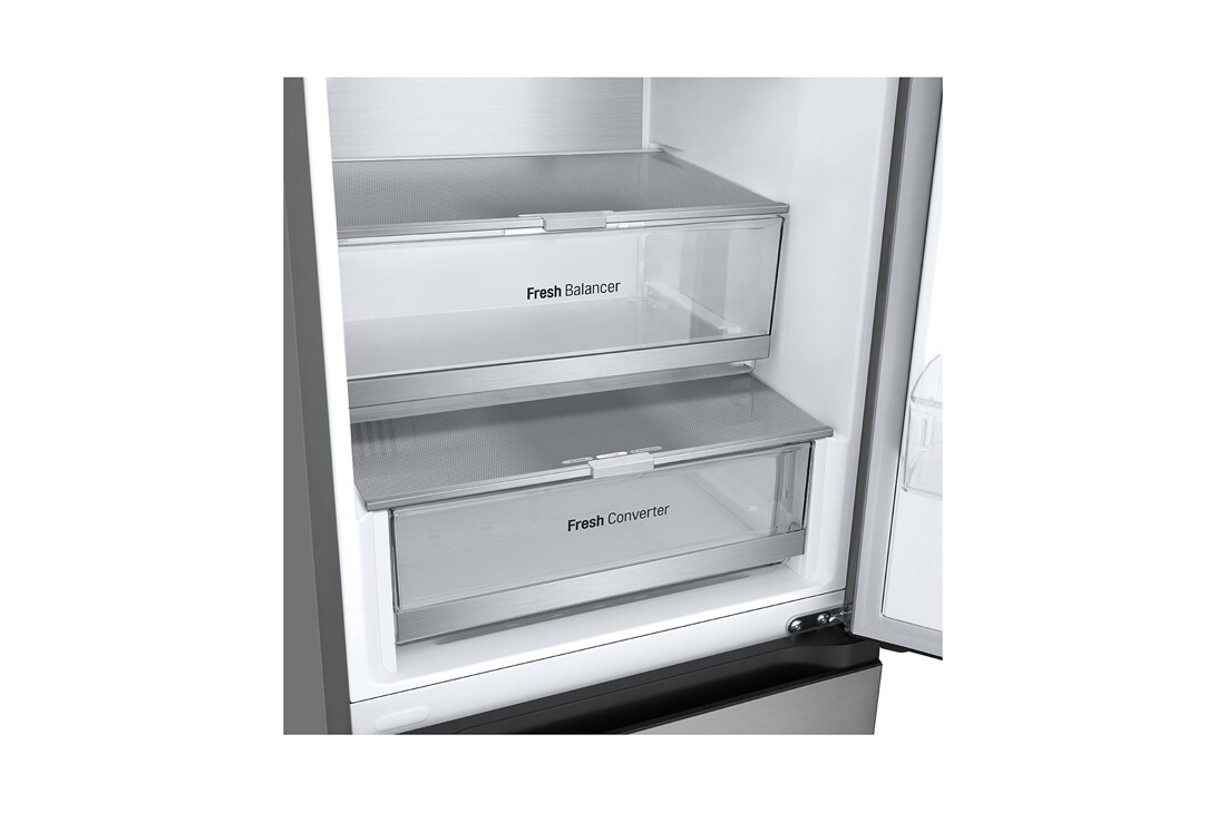 LG 2.03M 387L Jääkaappipakastimet (Prime Silver) - Energialuokka C, Nature Fresh, Door Cooling+™ ja Smart Diagnosis™, inside view with food, GBV7280CPY, thumbnail 4