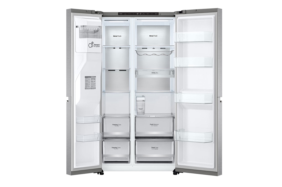 LG 635L Side by Side (Metal Sorbet), Energialuokka C, Vesi/jää ilman vesijohtoliitäntää, Smart Diagnosis™ kanssa Wi-Fi, Front all doors open without food, GSLV91MBAC, thumbnail 4