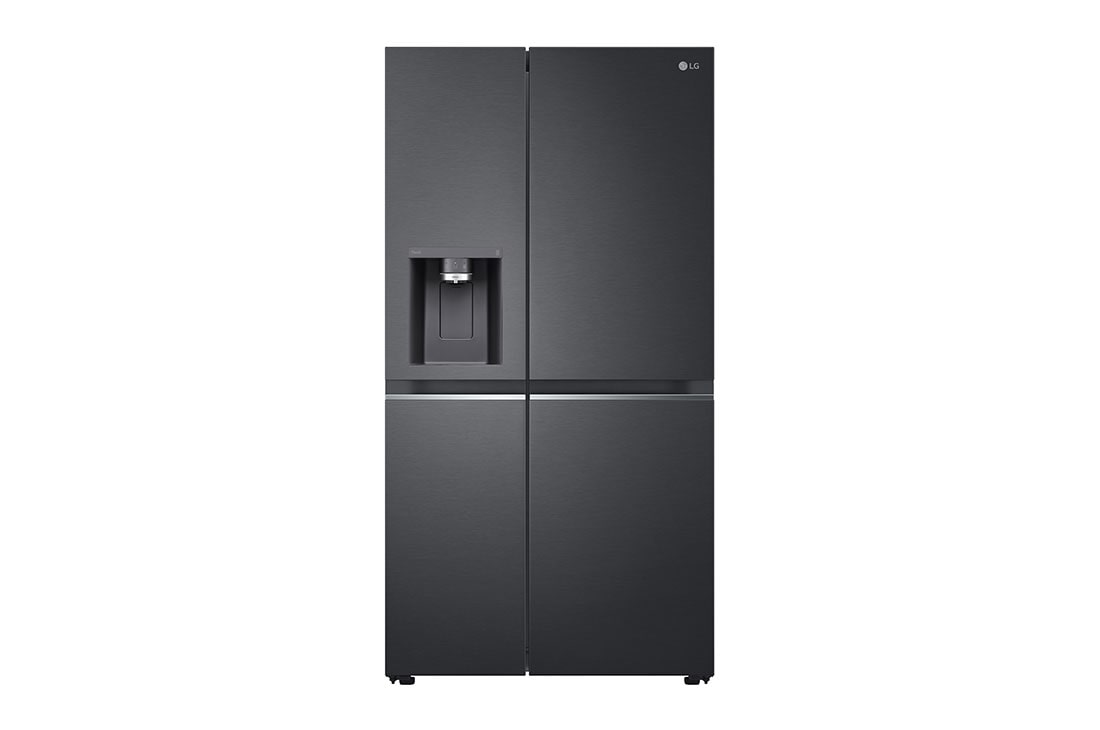 LG 635L Side by Side (Matte Black), Energialuokka D, Vesi/jää ilman vesijohtoliitäntää, Smart Diagnosis™ kanssa Wi-Fi, Front, GSLV91MCAD