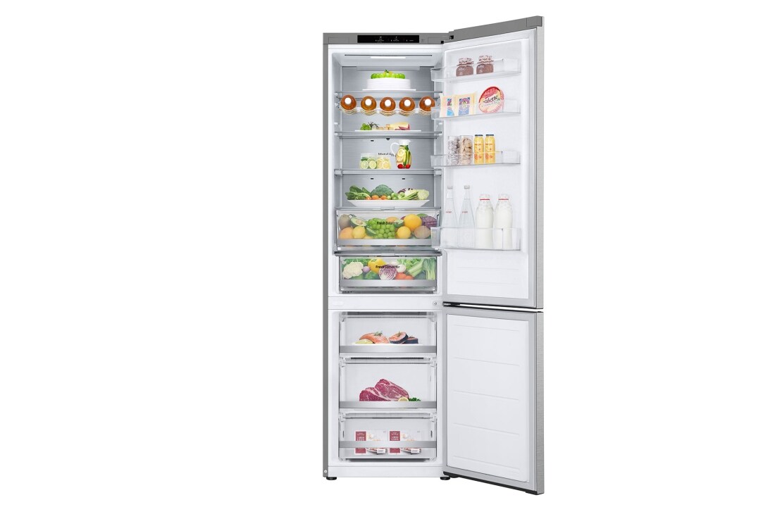 LG 2.03M 387L Jääkaappipakastimet (Metal Sorbet ) - Energialuokka A, Nature Fresh, Door Cooling+™ ja Smart Diagnosis™, Front door open with food, GBV7280AMB, thumbnail 2