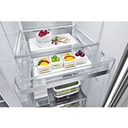 LG 635L InstaView Door in Door™ Side by Side (Metal Sorbet), Energialuokka E, Vesi/jää ilman vesijohtoliitäntää, Smart Diagnosis™ kanssa Wi-Fi, detailed view with food, GSXV91MBAE, thumbnail 12