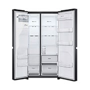 LG 634L Side by Side (Matte Black Stainless Steel), Jään ja veden annostelija, Energialuokka F, Vesi/jää ilman vesijohtoliitäntää, Smart Diagnosis™, front open view without content, GSLV31MCXM, thumbnail 4