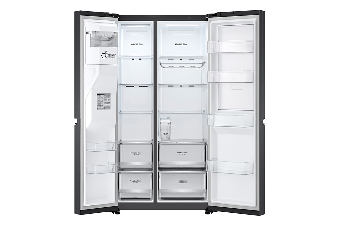 LG 635L Door in Door™ Side by Side (Matte Black Stainless Steel), Energialuokka E, Vesi/jää ilman vesijohtoliitäntää, Smart Diagnosis™ - Wi-Fi-yhteys, Front Open without Food, GSJV71MCLE, thumbnail 3