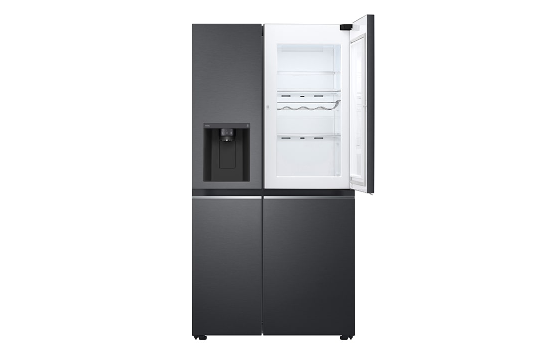 LG 635L Door in Door™ Side by Side (Matte Black Stainless Steel), Energialuokka E, Vesi/jää ilman vesijohtoliitäntää, Smart Diagnosis™ - Wi-Fi-yhteys, Front top Open without food , GSJV71MCLE, thumbnail 5