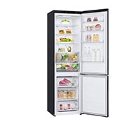 LG 2.03M 384L Jääkaappipakastimet (Matte Black Stainless Steel) - Energialuokka B, Nature Fresh, Door Cooling+™ ja Smart Diagnosis™, right side door open view with food, GBP62MCNBC, thumbnail 12