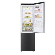 LG 2.03M 384L Jääkaappipakastimet (Matte Black Stainless Steel) - Energialuokka B, Nature Fresh, Door Cooling+™ ja Smart Diagnosis™, front view with top door open , GBP62MCNBC, thumbnail 2