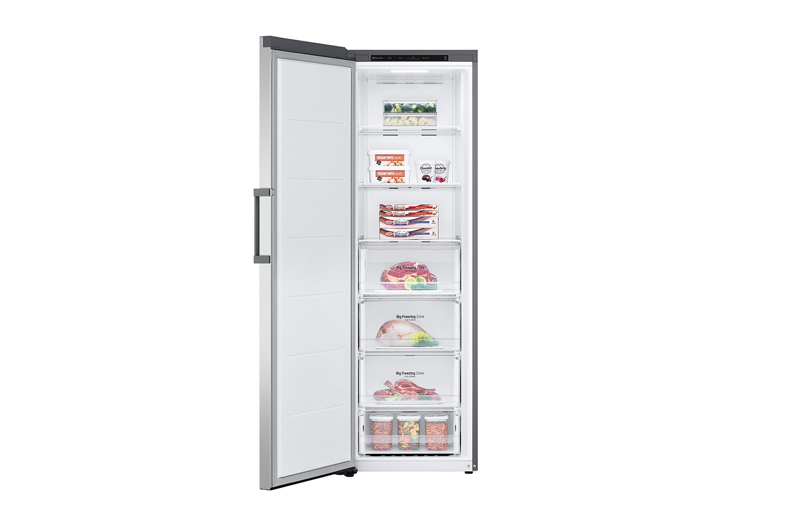 LG 324L Vapaasti seisova pakastin (Shiny Steel) - Energialuokka D, Total No Frost, Express Freeze, Etupuoli avoinna, GFT41PZGSF, thumbnail 2