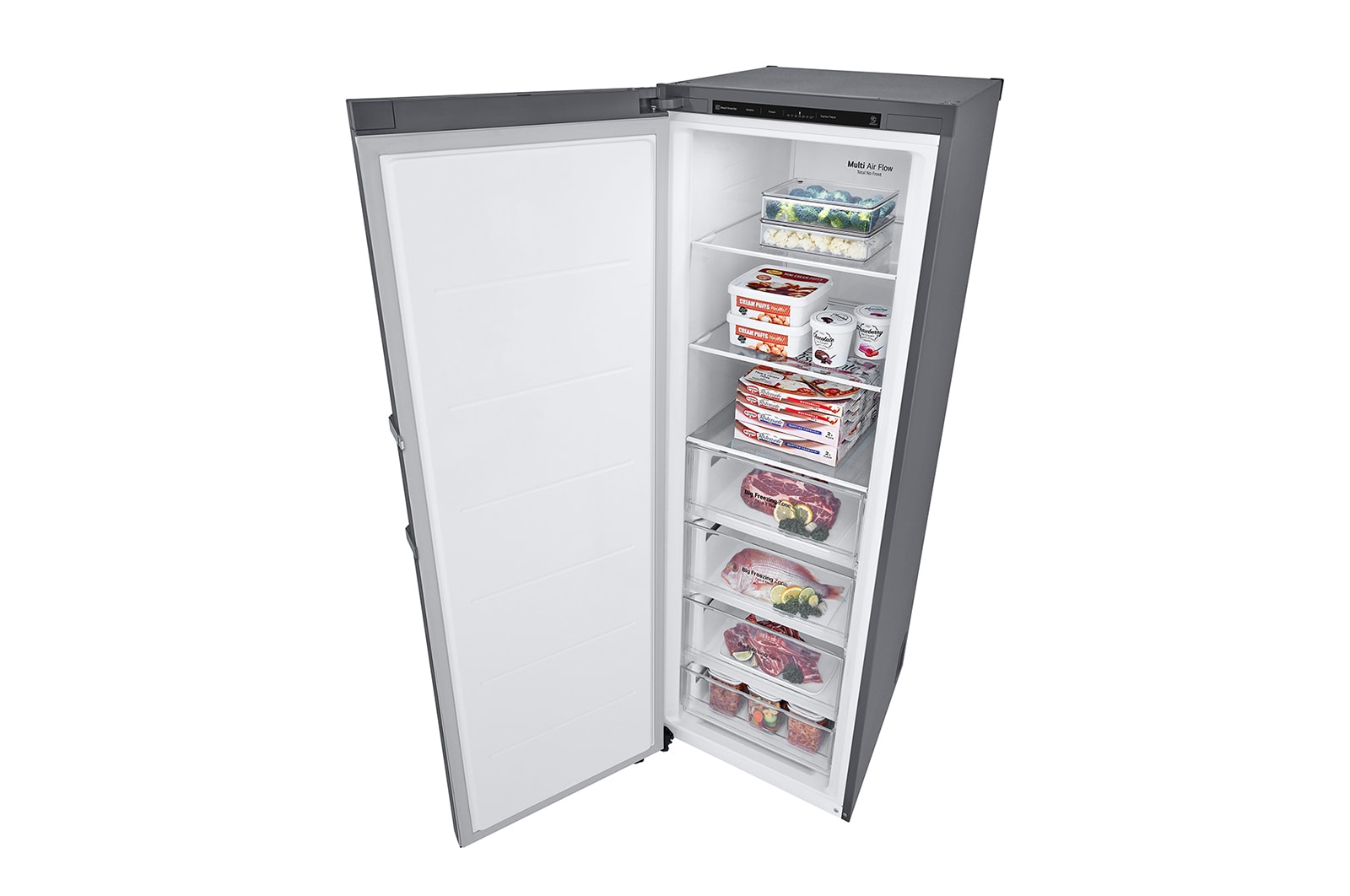 LG 324L Vapaasti seisova pakastin (Shiny Steel) - Energialuokka D, Total No Frost, Express Freeze, Ylänäkymä oikealta avoinna, GFT41PZGSF, thumbnail 14