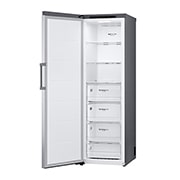 LG 324L Vapaasti seisova pakastin (Shiny Steel) - Energialuokka D, Total No Frost, Express Freeze, Perspektiivinäkymä oikealta avoinna ruokaa, GFT41PZGSF, thumbnail 12