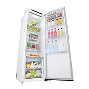 LG 386L Vapaasti seisova jääkaappi (Valkoinen) - Energialuokka D, Door Cooling™, LINEARCooling™, Moist Balance Crisper™, Perspektiivinäkymä vasemmalta avoinna ruokaa, GLT51SWGSF, thumbnail 9