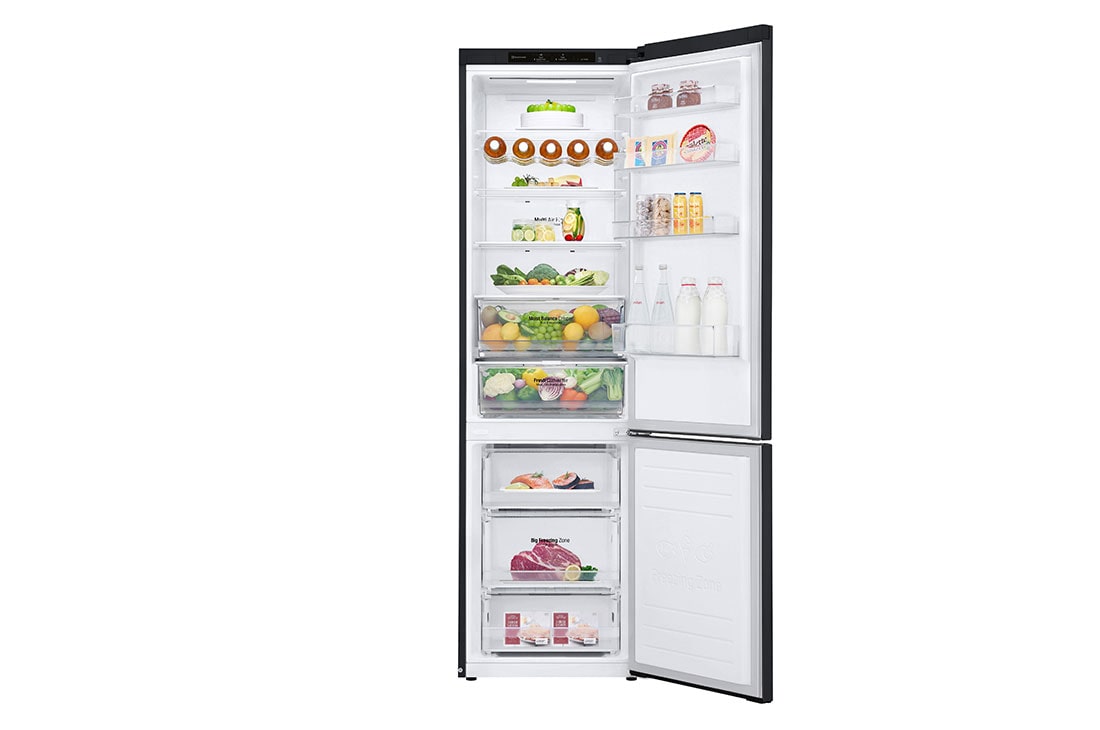 LG 2.03M 384L Jääkaappipakastimet(Matte Black Stainless Steel) - Energialuokka C, Nature Fresh, Door Cooling+™ ja Smart Diagnosis™, _Front All Open with Food, GBB62MCGGN, thumbnail 2