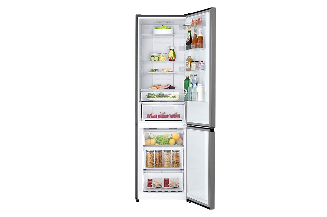 LG 2.03M 336L Jääkaappipakastimet(Silver) - Energialuokka D, Fresh Switch, Zero Clearance, Total No Frost, front door open with food, GBM22HSADH, thumbnail 3