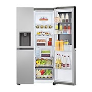 LG 635L InstaView™ Side by Side (Prime Silver), Energialuokka E, Vesi/jää ilman vesijohtoliitäntää, Smart Diagnosis™ kanssa Wi-Fi, _Front Right door Open with Food, GSGV81PYLL, thumbnail 12