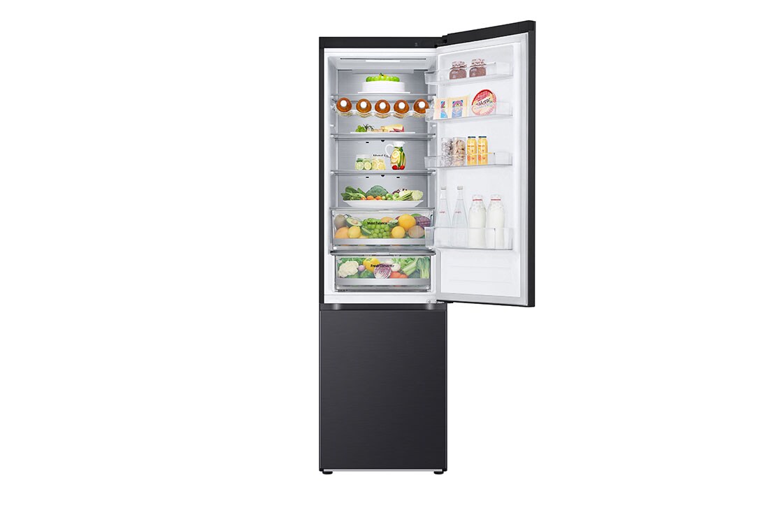 LG 2.03M 387L Jääkaappipakastimet (Matte Black) - Energialuokka C, Door Cooling™ ja Smart Diagnosis™ ja Wi-Fi, front double door open , GBV5250CEP, thumbnail 4