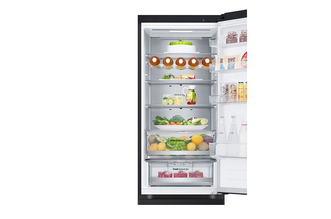 LG 2.03M 387L Jääkaappipakastimet (Matte Black) - Energialuokka C, Door Cooling™ ja Smart Diagnosis™ ja Wi-Fi, top door open, GBV5250CEP, thumbnail 10
