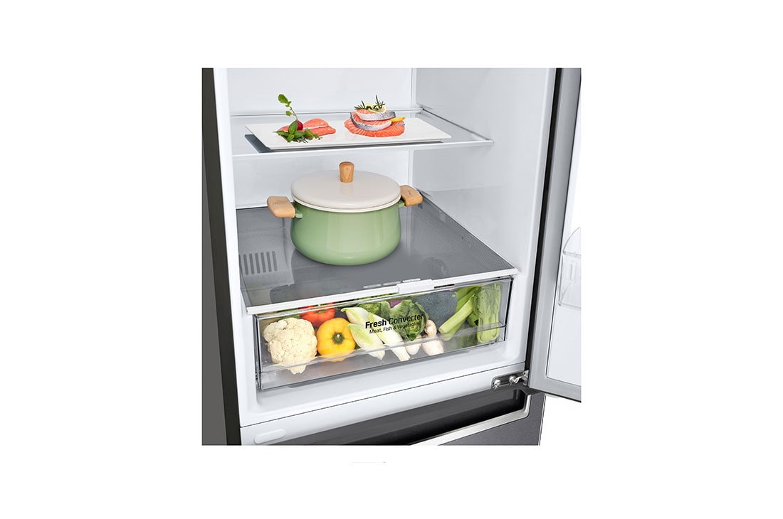 LG GBP61DSPGN 1.86M 341L Jääkaappipakastimet (Dark Silver) - Energialuokka D, Door Cooling™ja Smart Diagnosis™, inside view with food, GBP61DSPGN, thumbnail 7
