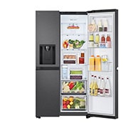 LG 641L Side by Side (Matte Black), Energialuokka E, Vesi/jää ilman vesijohtoliitäntää, Smart Diagnosis™ , right door open with food , GSJC41EPPE, thumbnail 4