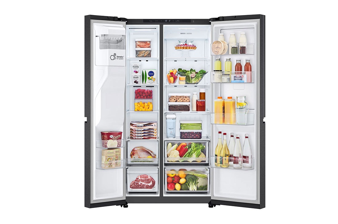LG 641L Side by Side (Matte Black), Energialuokka E, Vesi/jää ilman vesijohtoliitäntää, Smart Diagnosis™ , doors open withfood , GSJC41EPPE, thumbnail 2