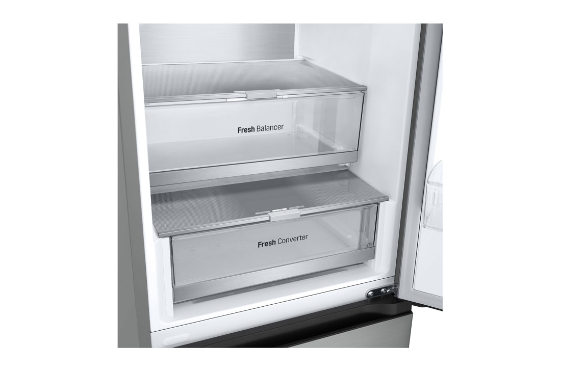 LG 1.86M 344L Jääkaappipakastimet (Prime Silver) - Energialuokka D, Nature Fresh, Door Cooling+™ ja Smart Diagnosis™, bottom empty zoom view, GBV7180DPY, thumbnail 8