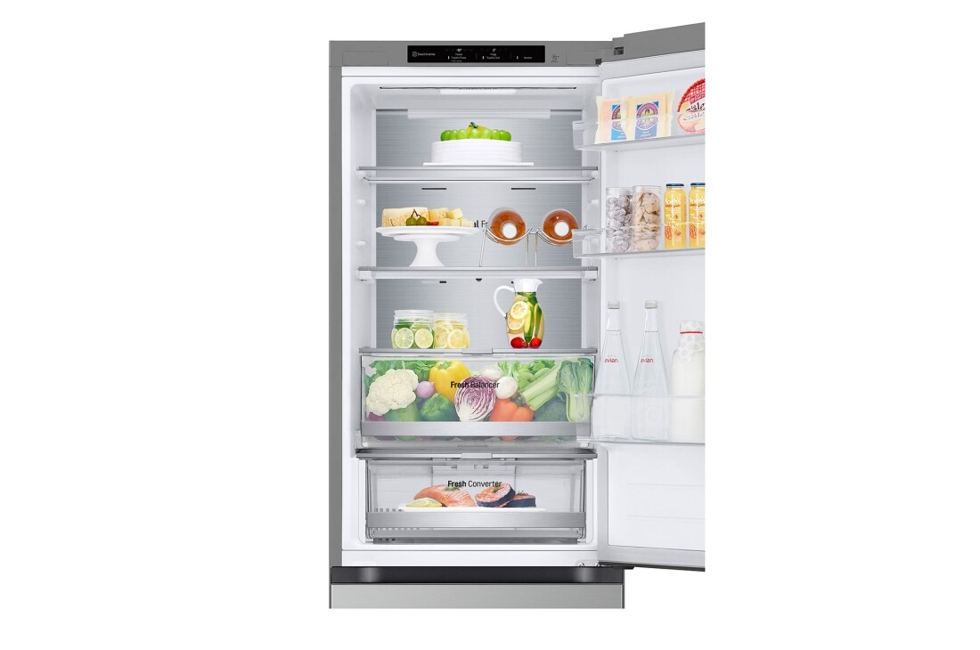 LG 1.86M 344L Jääkaappipakastimet (Prime Silver) - Energialuokka D, Nature Fresh, Door Cooling+™ ja Smart Diagnosis™, front top door open, GBV7180DPY, thumbnail 14