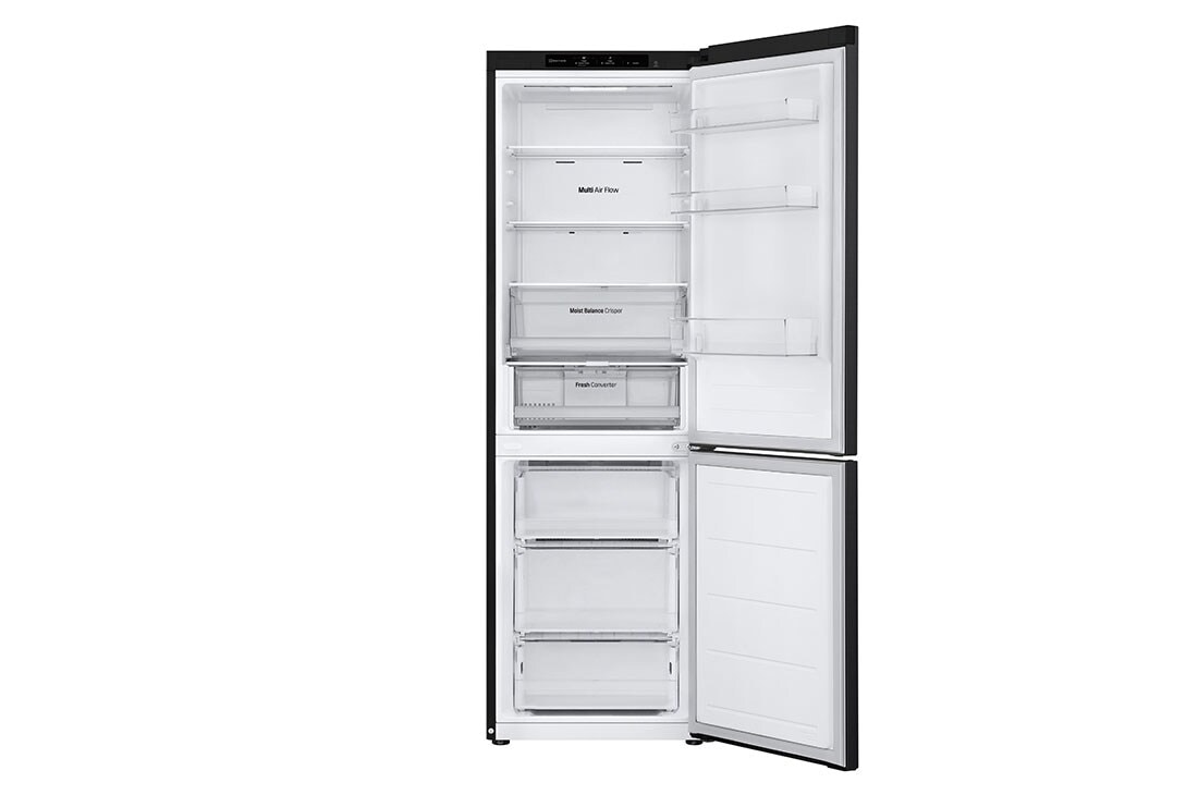 LG 1.86M 344L Jääkaappipakastimet (Matte Black) - Energialuokka E, Nature Fresh, Door Cooling+™ ja Smart Diagnosis™, top door open without food stored, GBV3100EEP, thumbnail 10