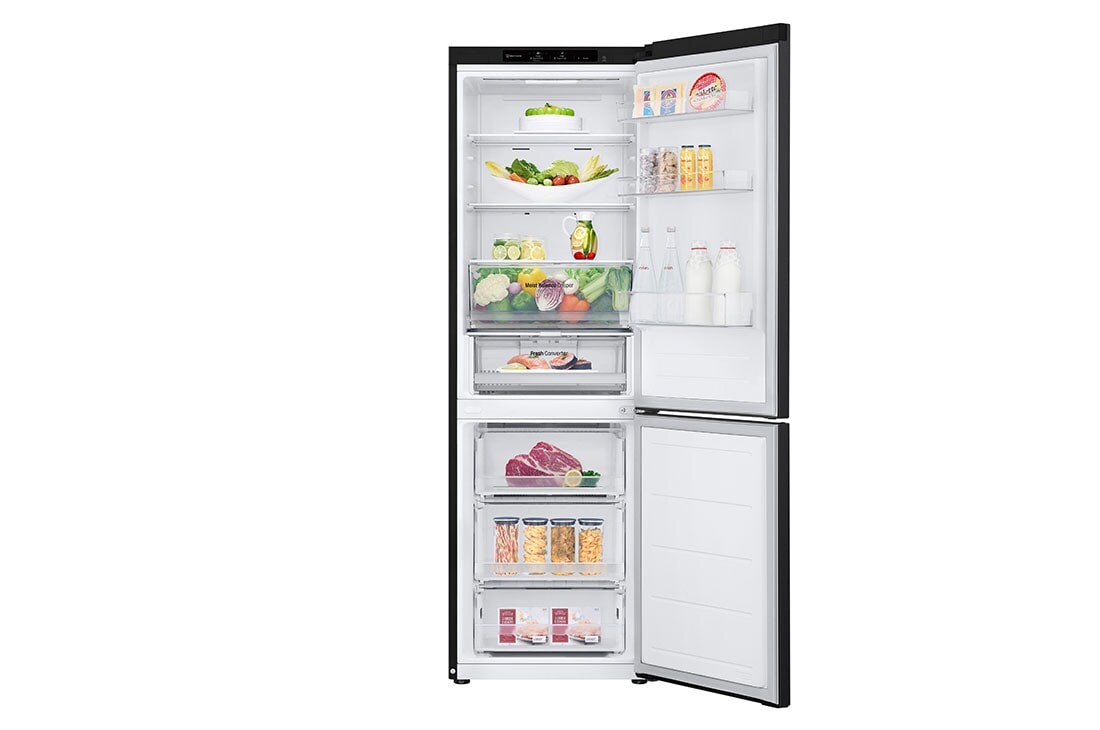 LG 1.86M 344L Jääkaappipakastimet (Matte Black) - Energialuokka E, Nature Fresh, Door Cooling+™ ja Smart Diagnosis™, top single door open, GBV3100EEP, thumbnail 2