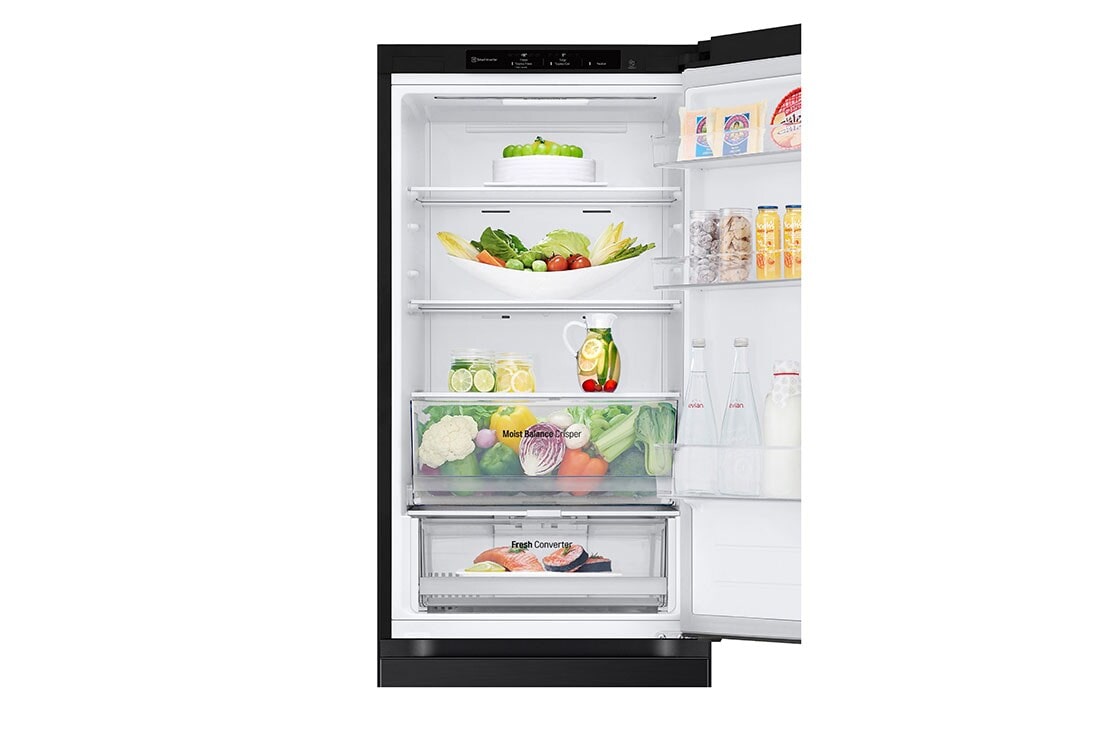 LG 1.86M 344L Jääkaappipakastimet (Matte Black) - Energialuokka E, Nature Fresh, Door Cooling+™ ja Smart Diagnosis™, Front open with food stored, GBV3100EEP, thumbnail 8