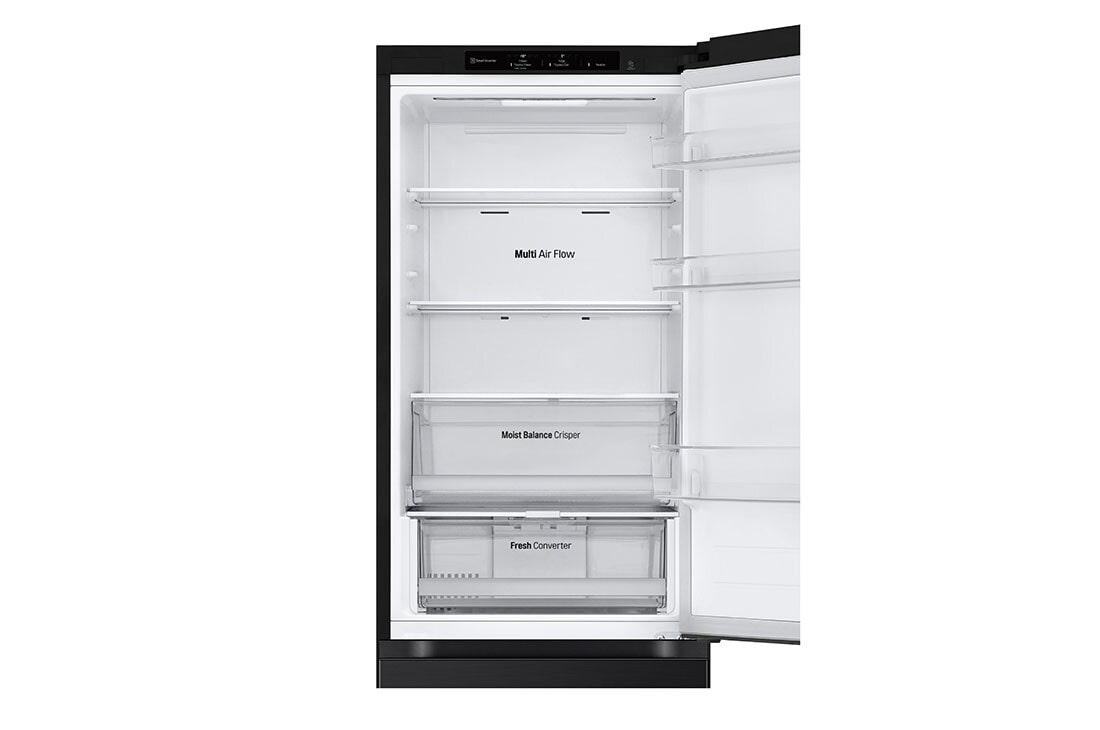 LG 1.86M 344L Jääkaappipakastimet (Matte Black) - Energialuokka E, Nature Fresh, Door Cooling+™ ja Smart Diagnosis™, Front open without food stored, GBV3100EEP, thumbnail 9