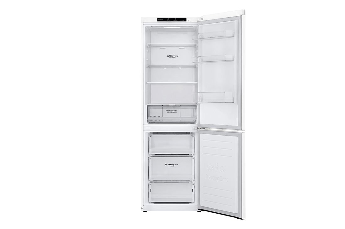 LG GBP61SWPGN 1.86M 341L Jääkaappipakastimet (Valkoinen) - Energialuokka D, Door Cooling™ja Smart Diagnosis™, front view with door open , GBP61SWPGN, thumbnail 3
