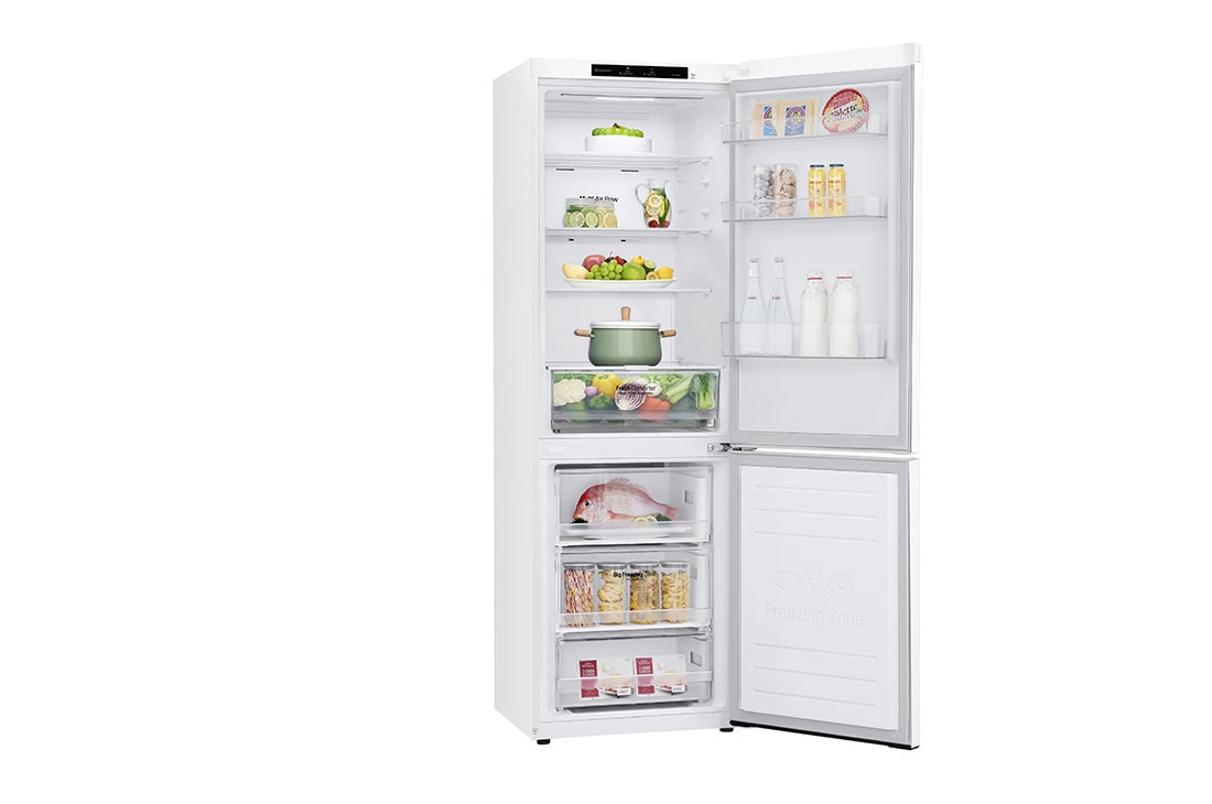 LG GBP61SWPGN 1.86M 341L Jääkaappipakastimet (Valkoinen) - Energialuokka D, Door Cooling™ja Smart Diagnosis™, right view with food, GBP61SWPGN, thumbnail 12