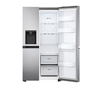 LG 635L Side by Side (Shiny Steel), Energialuokka E, Vesi/jää vesijohtoliitännällä, Smart Diagnosis™ , single door open view without food, GSLV50PZXE, thumbnail 8