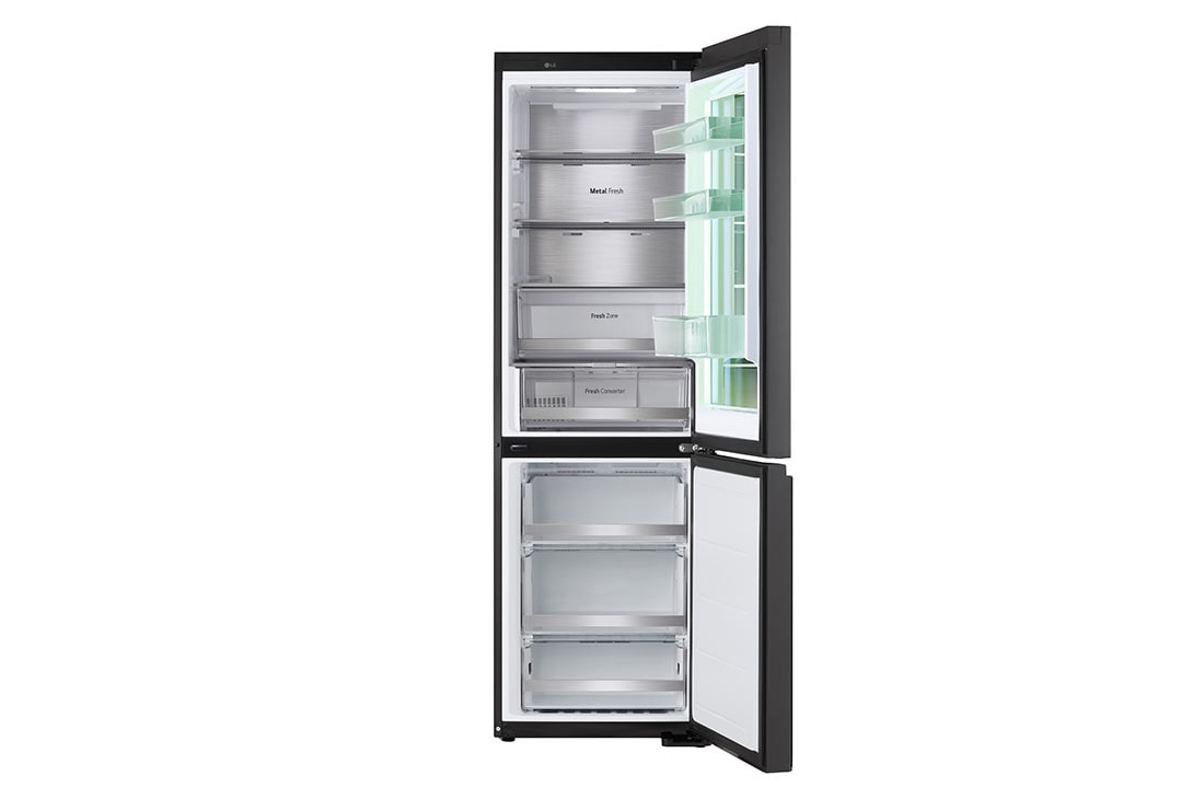 LG 186M 352L Jääkaappipakastimet(Essence Black) - Energialuokka D, InstaView™, Nature Fresh, Door Cooling+™ Smart Diagnosis™ kanssa Wi-Fi, front open, GBG7190CEV, thumbnail 3