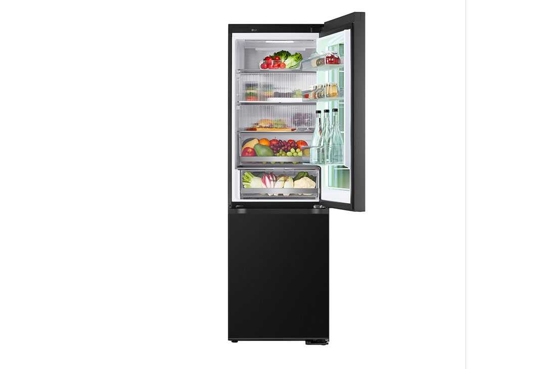 LG 186M 352L Jääkaappipakastimet(Essence Black) - Energialuokka D, InstaView™, Nature Fresh, Door Cooling+™ Smart Diagnosis™ kanssa Wi-Fi, Top door open with food stored, GBG7190CEV, thumbnail 4