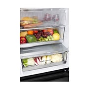 LG 186M 352L Jääkaappipakastimet(Essence Black) - Energialuokka D, InstaView™, Nature Fresh, Door Cooling+™ Smart Diagnosis™ kanssa Wi-Fi, drawer view with food stored, GBG7190CEV, thumbnail 7