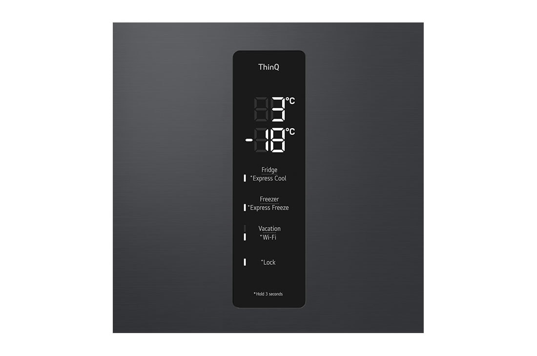 LG 2.03M 387L Jääkaappipakastimet(Matte Black) - Energialuokka D, Door Cooling™ ja Smart Diagnosis™ kanssa Wi-Fi, disply view, GBV5250DEP, thumbnail 6